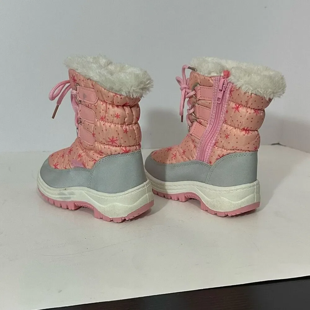Apakowa Kids Pink and Gray Snow Boots | Little Girl Size 25 (8.5/9)